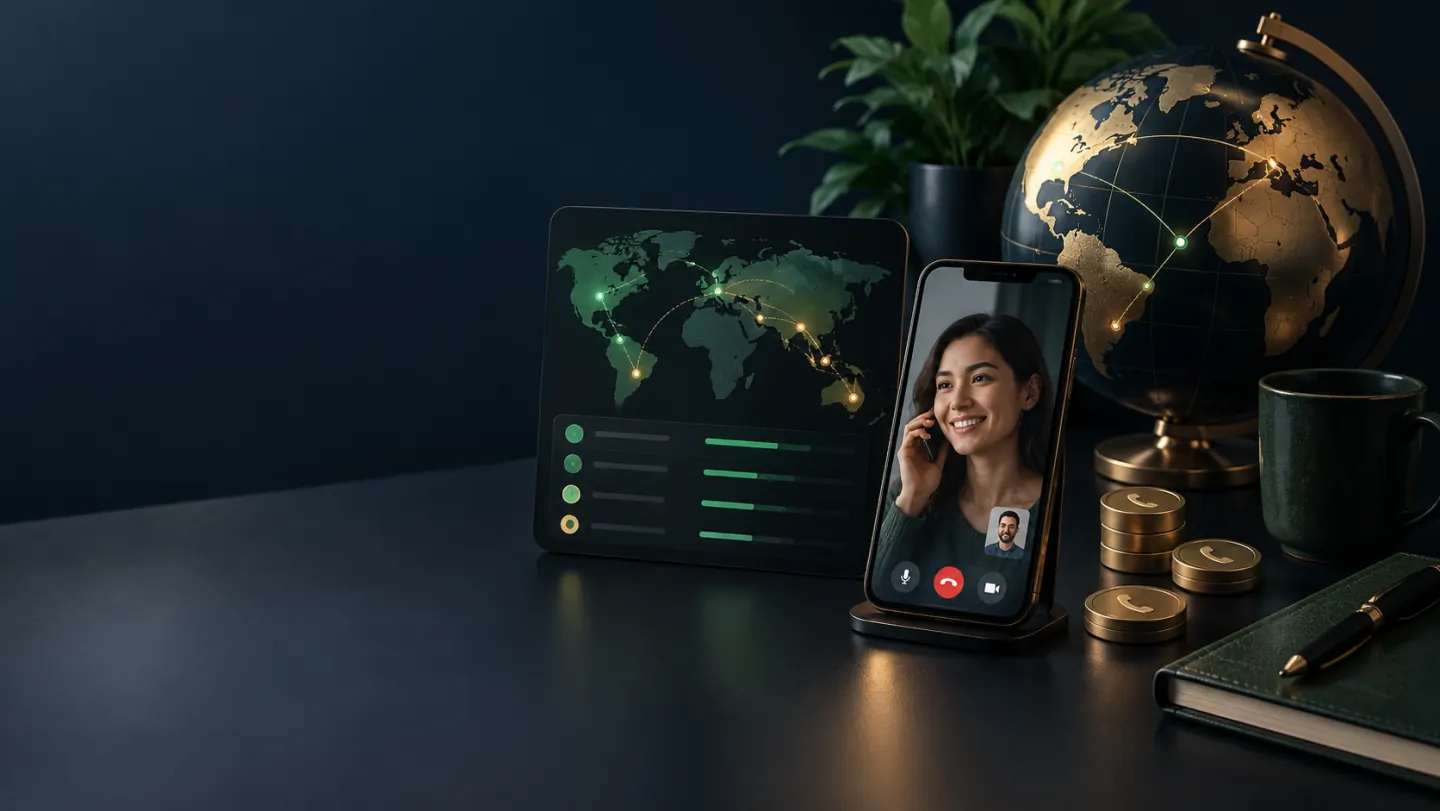 International calling route comparison with a smartphone and minute tokens