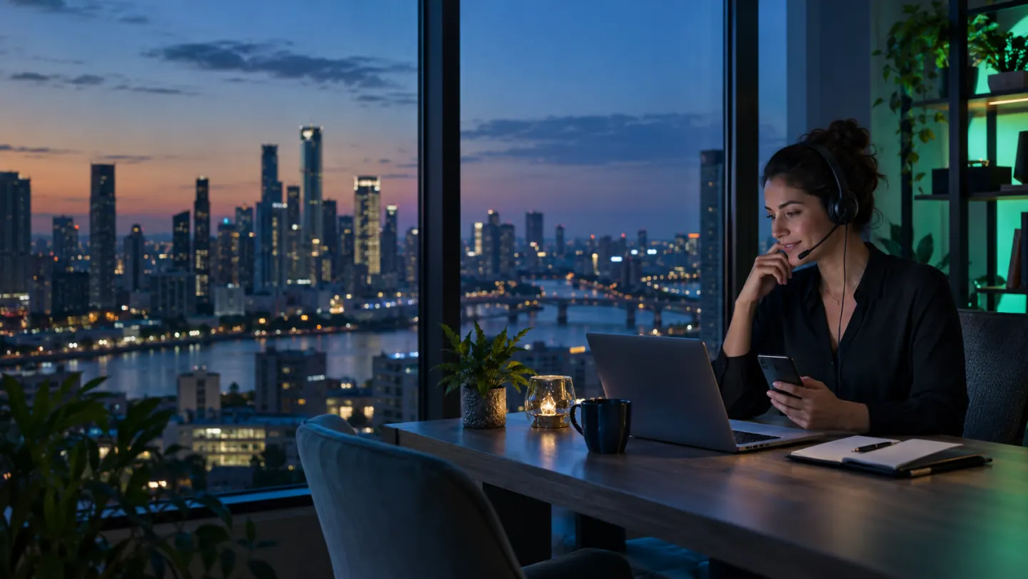 Professional preparing an international browser call from the United States
